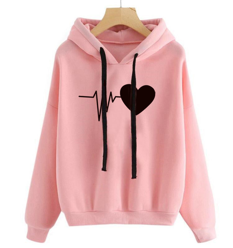 Heart Print Streetwear Hoodies Women Sweatshirt