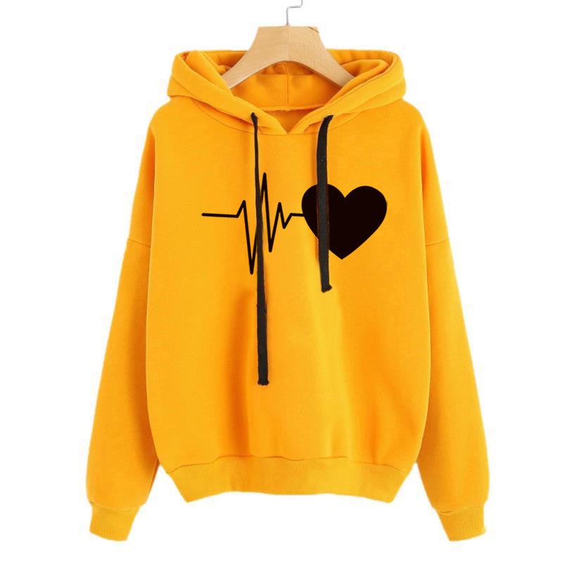 Heart Print Streetwear Hoodies Women Sweatshirt