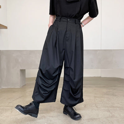 High Street Trendy Dark Yamamoto Pleated Cropped Stage Wear Casual Niche Pants